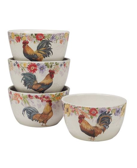 Floral Rooster Set of 4 Ice Cream Bowl