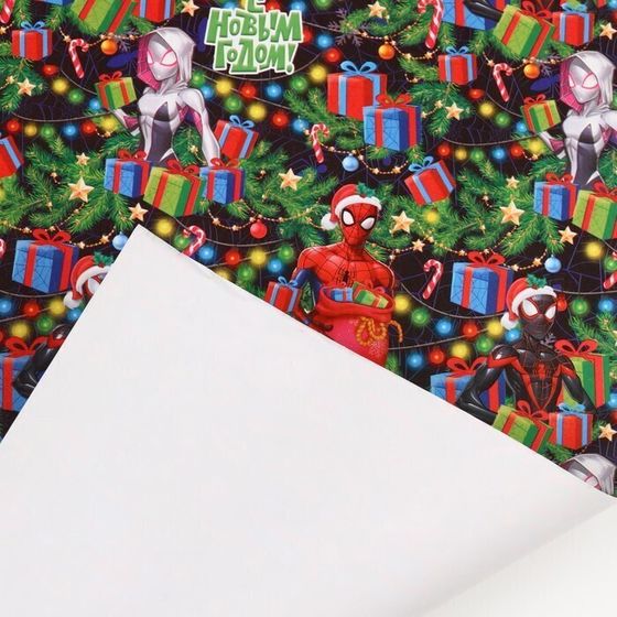 !09 Бумага упаковочная 3 листа «Новый год» 70 х 100 см, Человек паук