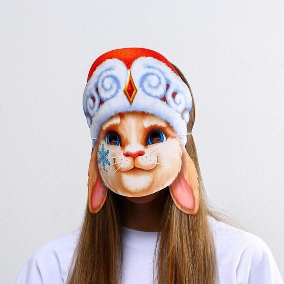 !09 Маска на резинке 2 штуки «Кролик в шапке», 24,8 х 27,3 см., 250 гр/кв.м