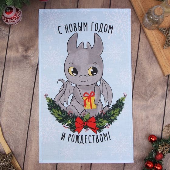 Полотенце новогоднее Доляна &quot;Рождественский дракон&quot; 28х46 см, 100% хл, рогожка 164 г/м2