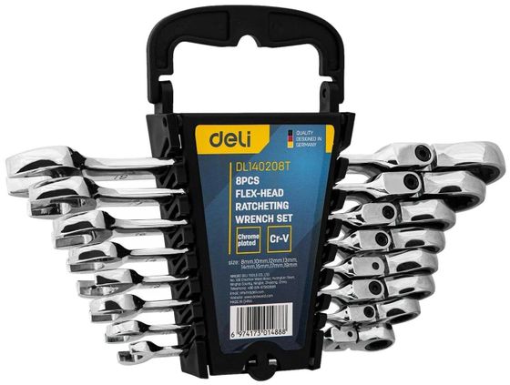 Набор ключей комбинированных шарнирных с трещоткой Deli DL140208T 8шт