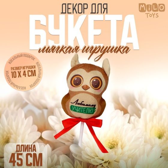 Мягкая игрушка в букет &quot;Любимому учителю&quot; сова на палочке