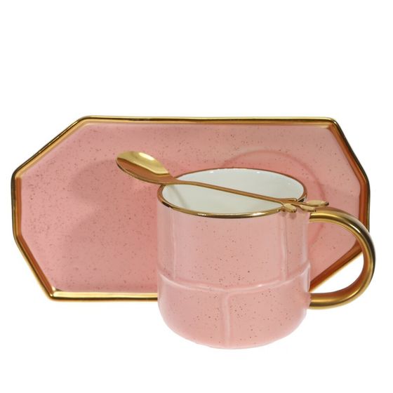 Кружка с блюдцем и ложкой, 300 мл, L20,5 W10,5 H8 см, цвет микс