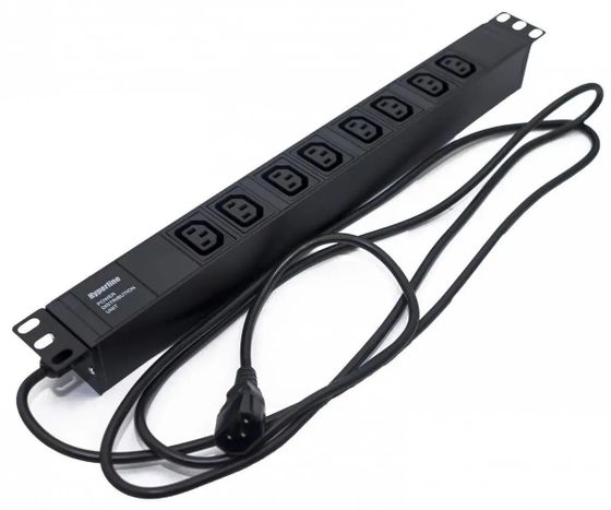 Блок распределения питания Hyperline SHE19-8IEC-2.5IEC гор.размещ. 8xC13 базовые 10A Schuko 2.5м