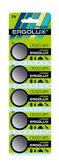 Батарейка Ergolux Lithium CR2025-BP5 CR2025 150mAh (5шт) блистер