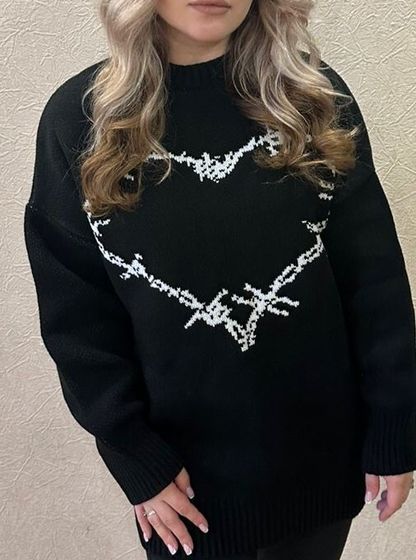 !09 Свитер женский вязанный теплый с принтом "Сердце" Размер ONE SIZE(42-48)