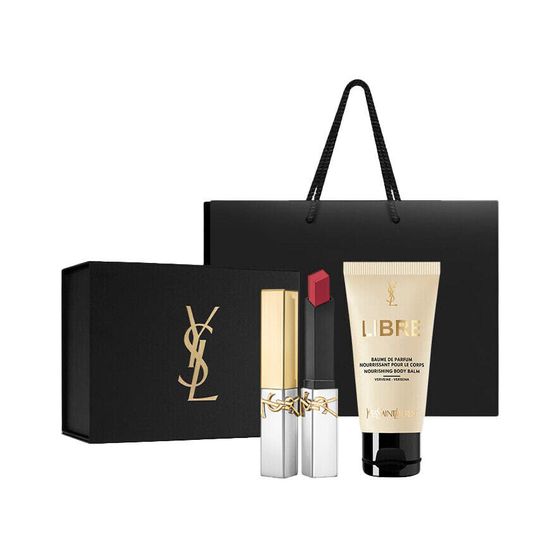 SAINT LAURENT Gold And Silver Lipstick And Body Lotion Gift Set Makeup Sets Easy To Color 2.2g+50ml