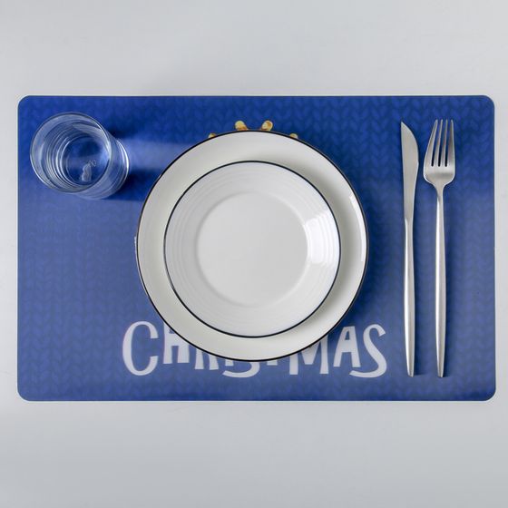 !09 Набор из 4-х предметов - Салфетка сервировочная на стол Real 3D «Рождество», 42x27 см, цвет синий