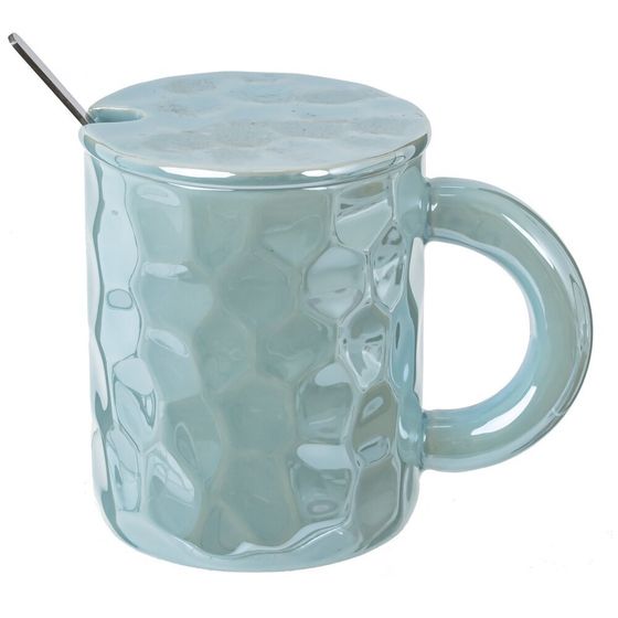 Кружка с крышкой и ложкой, 350 мл, L12,5 W8 H10,5 см, цвет микс