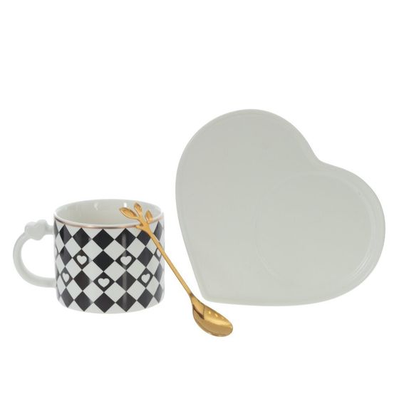 Кружка с блюдцем и ложкой, 220 мл, L16 W14 H7,5 см,дизайн микс