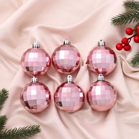 !09 Набор елочных шаров (набор 12 штук) «Диско дни» d=6 см, цвет розовый