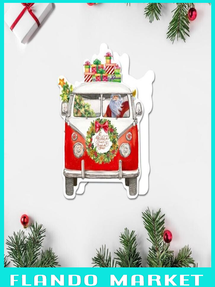 !09 Открытка под конфету (набор 6 штук) «С Новым Годом!» Дед Мороз в машине, 9 × 9 см.