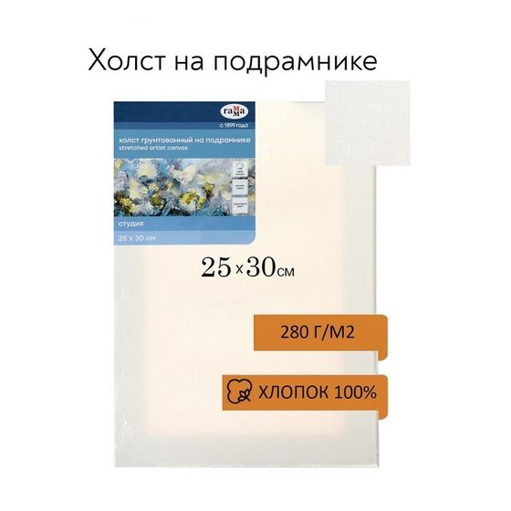 Холст на подрамнике, хлопок 100%, 25 х 30 х 1,8 см, акриловый грунт, мелкозернистый, 280 г/м2, &quot;Студия&quot;