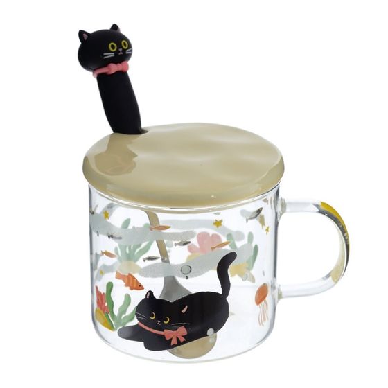 Кружка с крышкой и ложкой, 300 мл, L11 W9 H12 см, 4в.