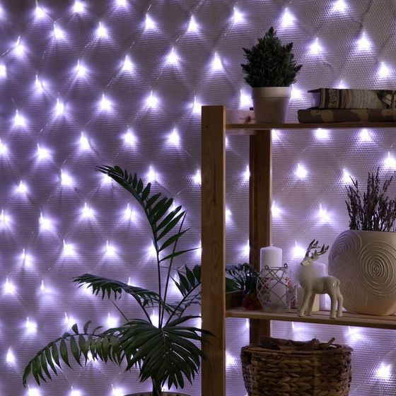 Гирлянда «Сеть» 1.6 × 1.6 м, IP20, прозрачная нить, 144 LED, 8 режимов, 220 В, свечение белое