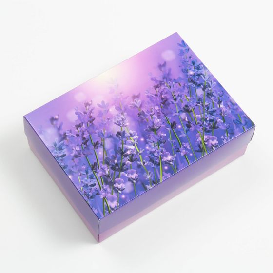 !09 Коробка подарочная, крышка-дно, сборная &quot;Лаванда&quot;, 21 х 15 х 7 см.