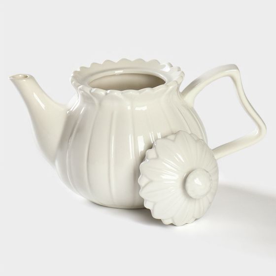 !09 Заварочный чайник «Тюльпан», 700 мл, с подогревом, бамбуковая подставка, фарфор, белый