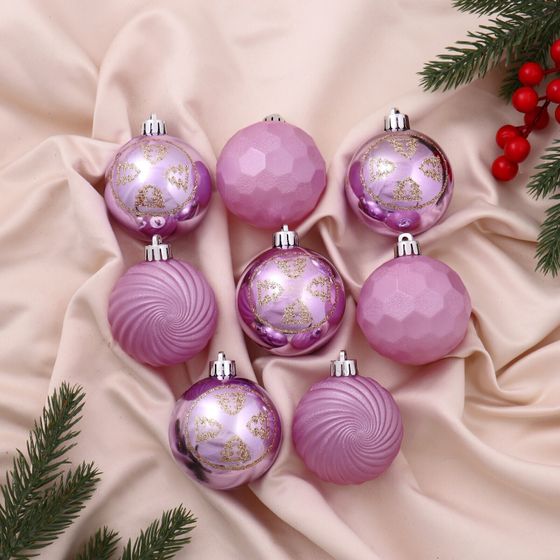 !09 Набор елочных игрушек(8 штук): Ёлочные игрушки &quot;Шанталь&quot; d=6 см,цвет розовый  микс