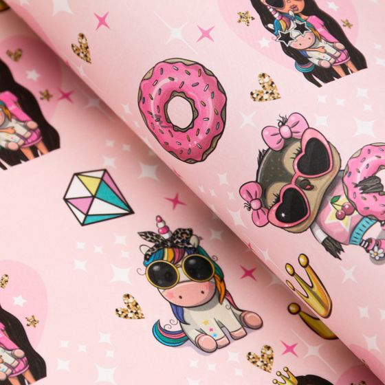 !09 Бумага (набор 3 листа) упаковочная глянцевая «Леди с единорогом», 70 × 100 см.