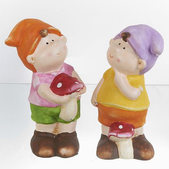 !09 Набор из 2-х фигур - Фигурка декоративная &quot;Мальчик с грибком&quot; h=24см. дизайн микс