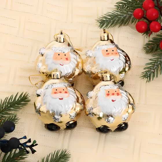 !09 Набор елочных украшений &quot;Дед Мороз - толстячок&quot; 6х6,5 см (набор 4 штуки) цвет золотой