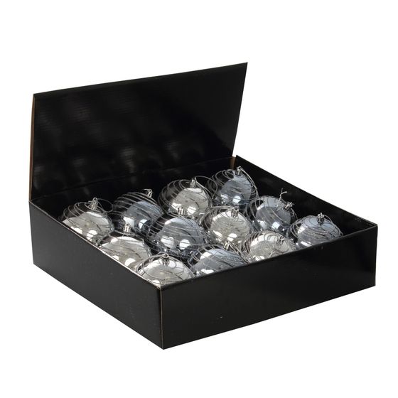 Набор из 12шт, Украшение новогоднее Шар &quot;Спираль серебристая&quot;, D10 см, L44 W33 H11 см