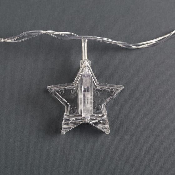 !09 Гирлянда «Нить» 4.5 м с насадками «Прищепки-звёзды», IP20, прозрачная нить, 20 LED, свечение синее, 220 В