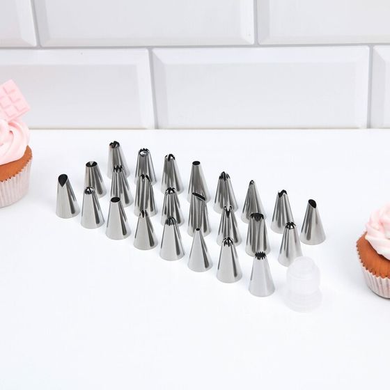 !09 Набор кондитерских насадок «Рецепт счастливой жизни»,15.8 х 9.4 см 24 шт, с адаптером