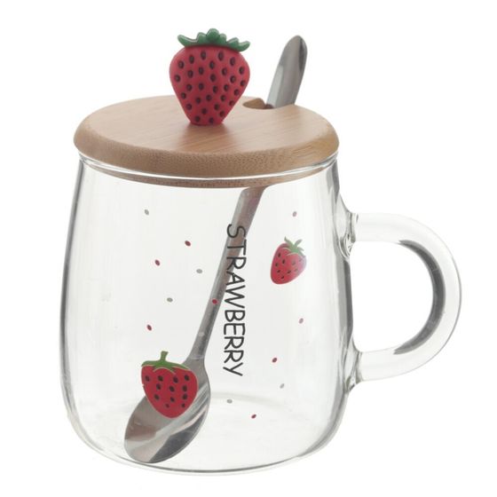 Кружка с крышкой и ложкой, 470 мл, L12 W9 H12,5 см, 4в.