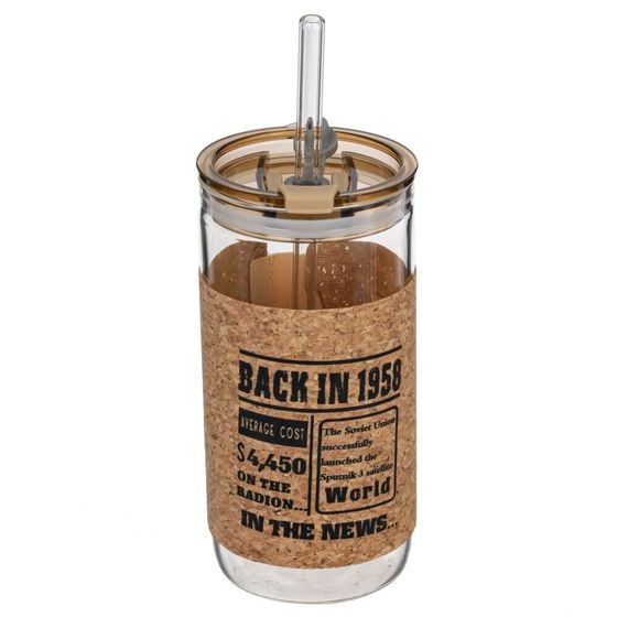 Бутылка с трубочкой, L7 W7 H14,3 см, 1 штука, дизайн микс