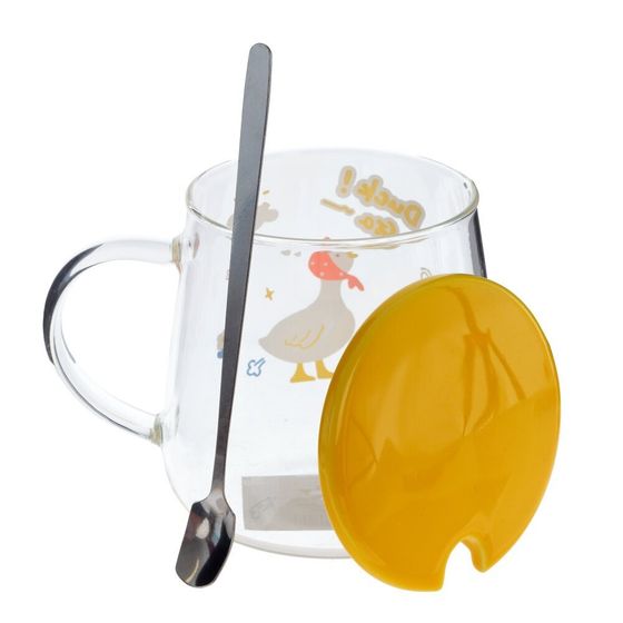 Кружка с крышкой и ложкой, 500 мл, L12 W9 H10 см, дизайн микс