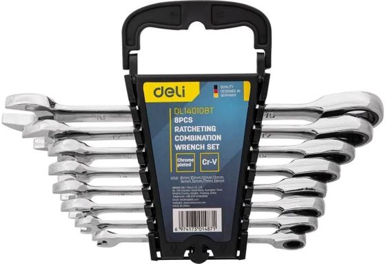 Набор ключей комбинированных с трещоткой Deli DL140108T 8шт