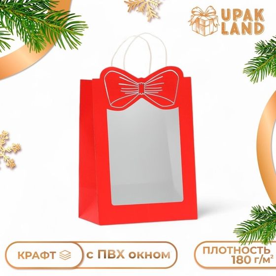 Пакет подарочный новогодний с оком &quot;Бант&quot;, 30 х 22 х 14, красный .