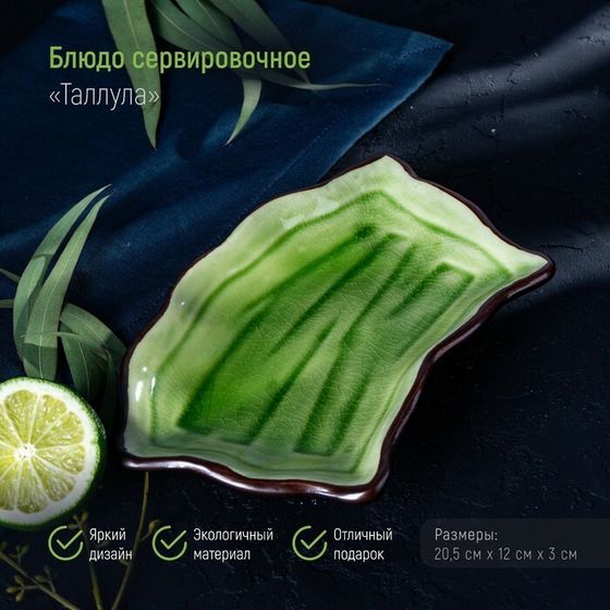 Блюдо керамическое сервировочное «Таллула», 20,5×12×3 см, цвет зелёный