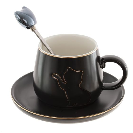 Чашка с блюдцем и ложкой, 190 мл, L12,5 W12,5 H6,5 см, цвет микс