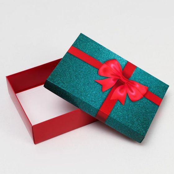 !09 Коробка подарочная (набор 3 штуки) «Бант», зеленый-красный, 21 х 15 х 5 см