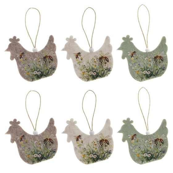 Набор из 6-ти изделий декоративных подвесных &quot;Курица/Петух&quot; (7,5*0,5*7,5), L25 W9 H1,5 см