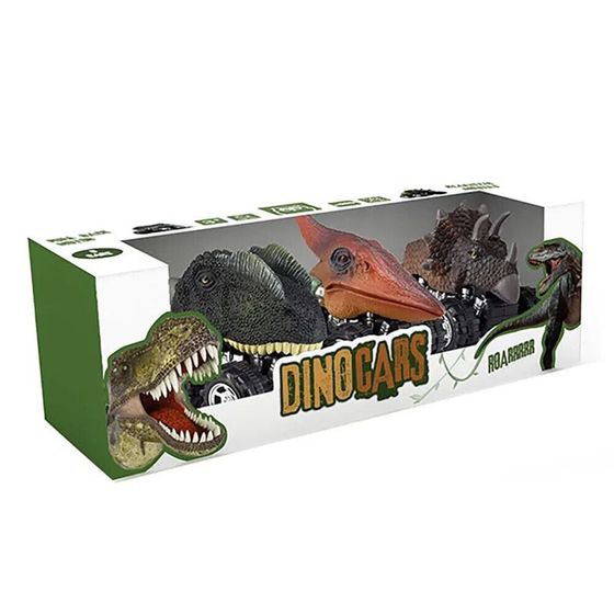 EUREKAKIDS Pack 3 self-propelled dino cars: dilophosaurus. pterosaur and triceratops