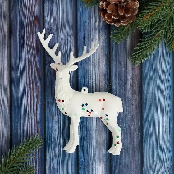 !09 Набор елочных украшений (набор 4 штуки) "Звездные олени", 7x13 см, цвет белый