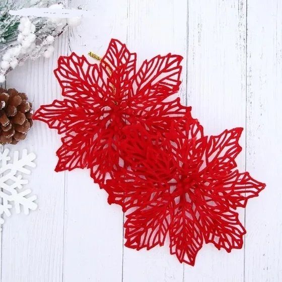 !09 Украшение ёлочное "Резной цветок" (набор 2 шт) 8,5 см, цвет красный