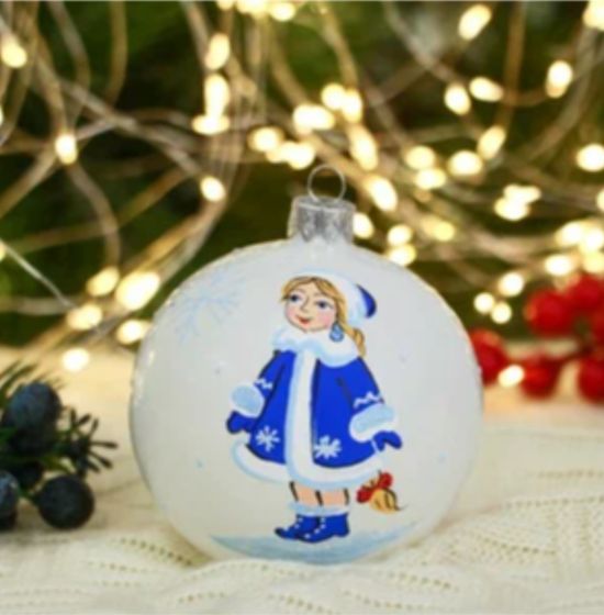 !09 Шар новогодний &quot;Снегурочка&quot; d-8 см, стекло дизайн микс
