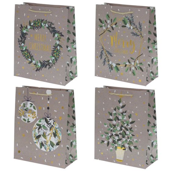 Пакет подарочный (бумага 210г/м2, блок 12шт), L30 W12 H40 см, 4в.