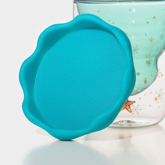 !09 Кружка стеклянная с двойными стенками и крышкой «Ёлочка», 250 мл