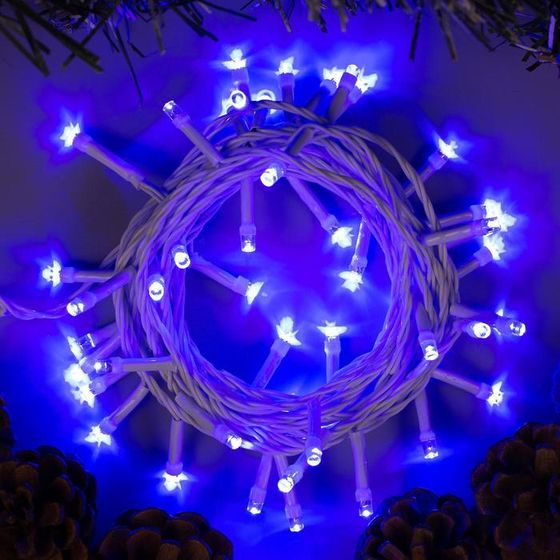 Гирлянда «Нить» 5 м, IP20, белая нить, 50 LED, 8 режимов, 220 В, свечение синее