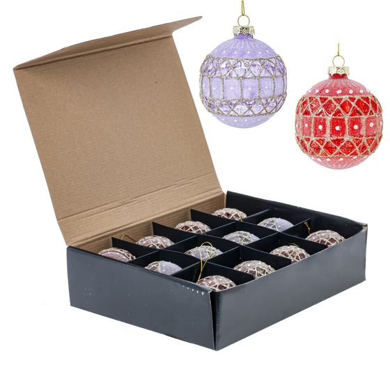 Набор из 12шт Украшение новогоднее &quot;Шар&quot;, D 7.5 см, L34 W25 H9 см