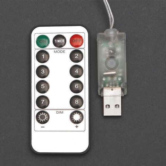 !09 Гирлянда «Занавес» 2.8 × 3 м роса на крючках, с пультом, IP20, серебристая нить, 300 LED, свечение мульти, 8 режимов, USB