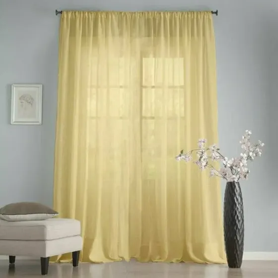 !09 Тюль 300*270 см., бледно желтая,шторная лента