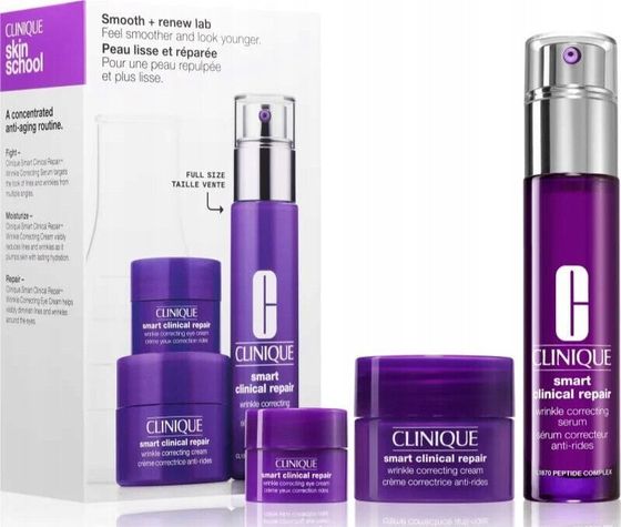 Clinique CLINIQUE_SET Smooth &amp; Renew Lab serum do twarzy 30ml + krem do twarzy 15ml + krem pod oczy 5ml