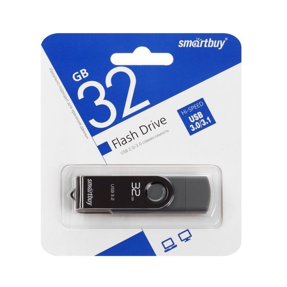 Флешка SmartBuy 032GB Twist Dual, 32 Гб, USB3.0, чт до 90 Мб/с, зап до 20 Мб/с, черная