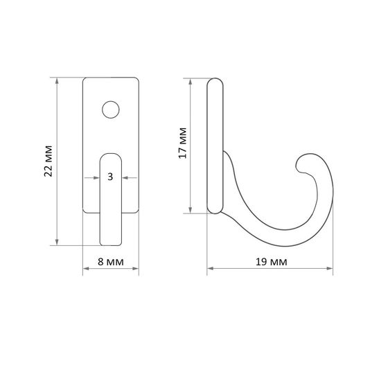 !09 Крючок мебельный TKO015 (набор 50 штук), однорожковый, цвет черный